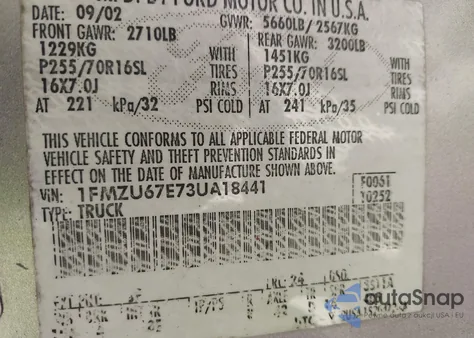 2003 Ford Explorer Sport Trac Xls/Xlt from USA, damaged, VIN 1FMZU67E73UA18441